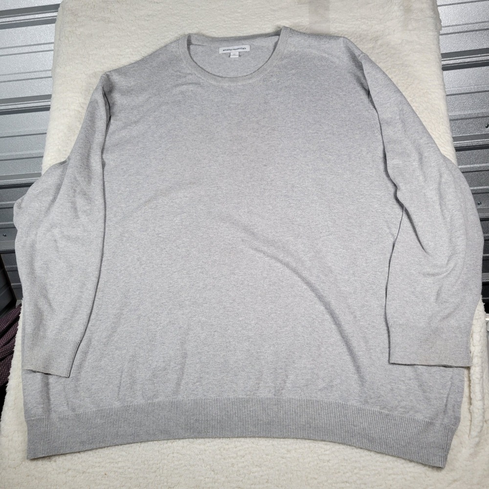Sweater Mens 6XLT Amazon Essentials 6XLT Light Gray Cotton Crewneck Pullover